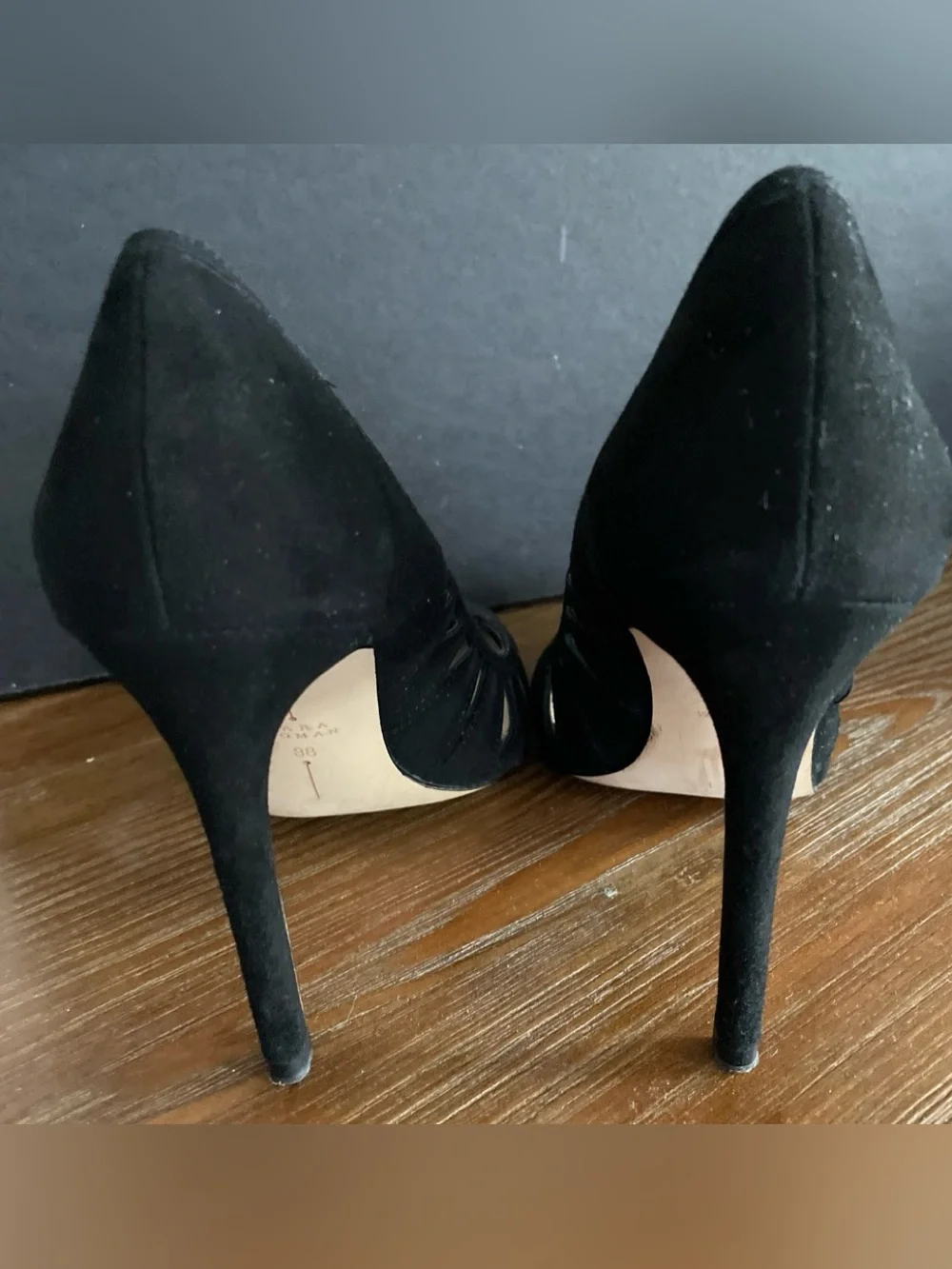 Zara Woman CutOuts Stilettos Sz 7.5 Black Faux Suede Sleek Baddie Coquette Girl